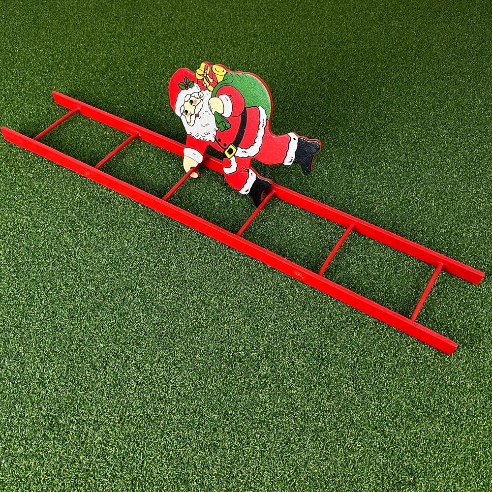 Vintage Wooden Ladder Santa Climbing Christmas Decoration